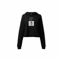 Black crop hoodie with seahorse graphic and mind your grind and hustle cursive text on chest